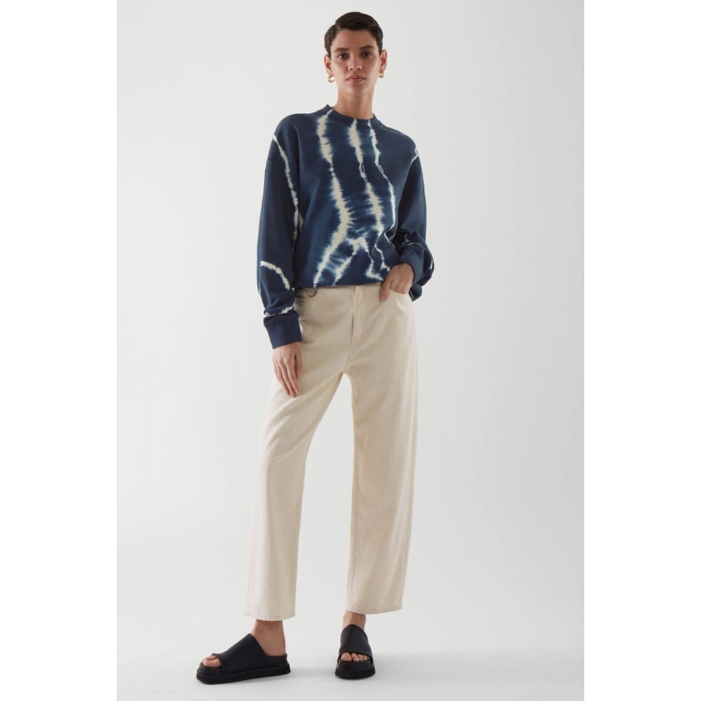 COS pullover tie dye deadstock OOS blue white notched crewneck loose boxy fit SM